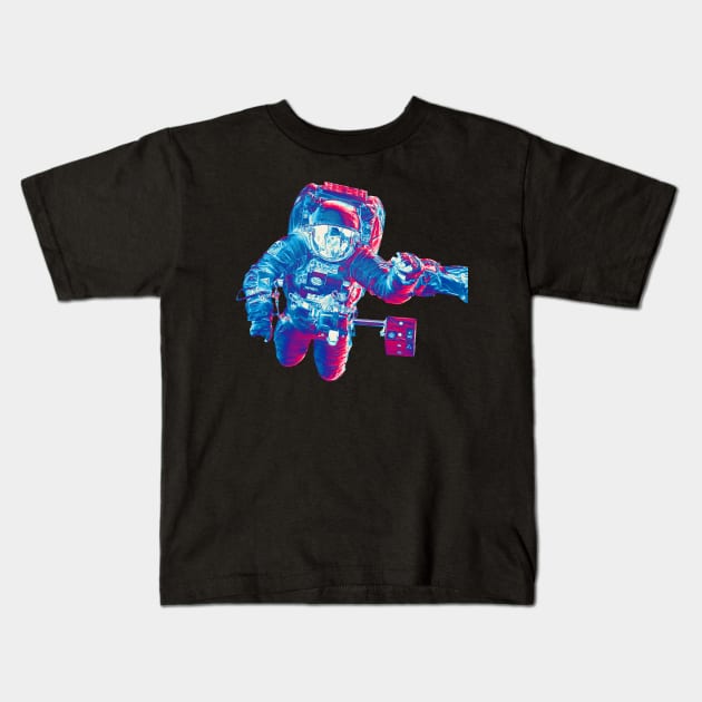 NASA Astronaut in Blue, Pink and White Colors Kids T-Shirt by The Black Panther